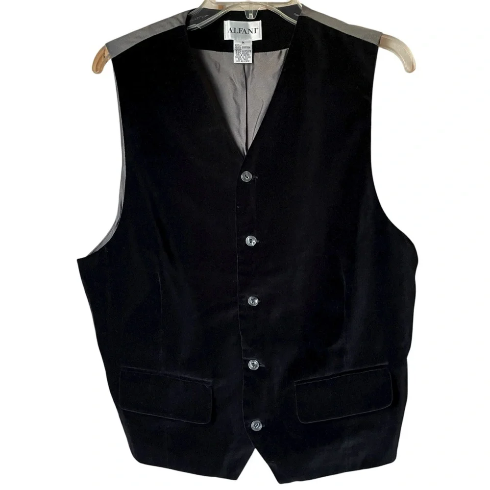 Alfani Vintage Black Velvet Vest, M‎